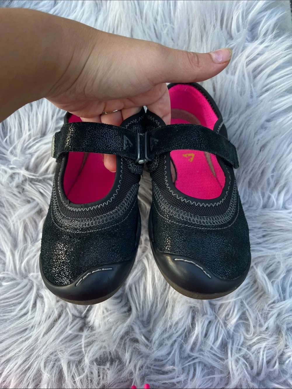 PLAE Black Mary Jane Shoes with Bright Pink Insole